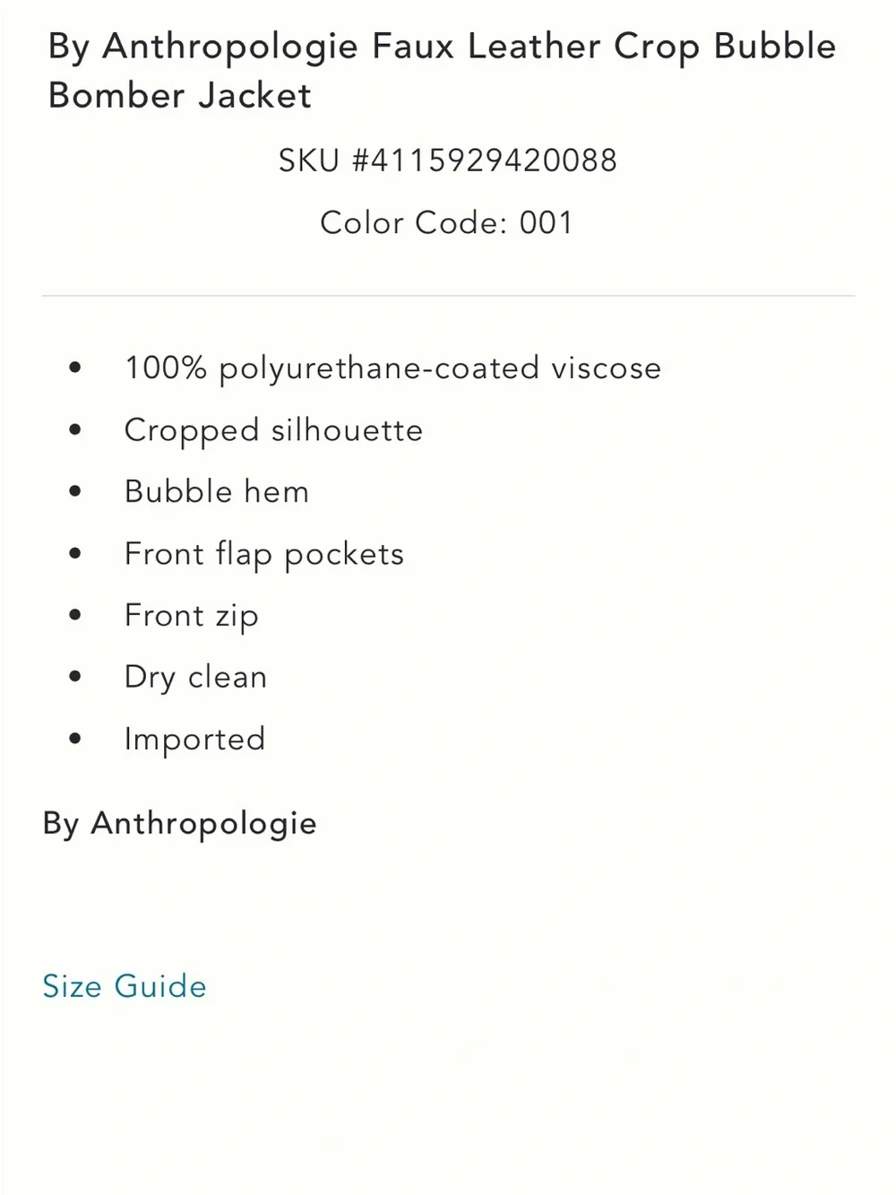✨ Anthropologie Faux Leather Crop Bubble Bomber Jacket Sz M - Picture 8 of 9